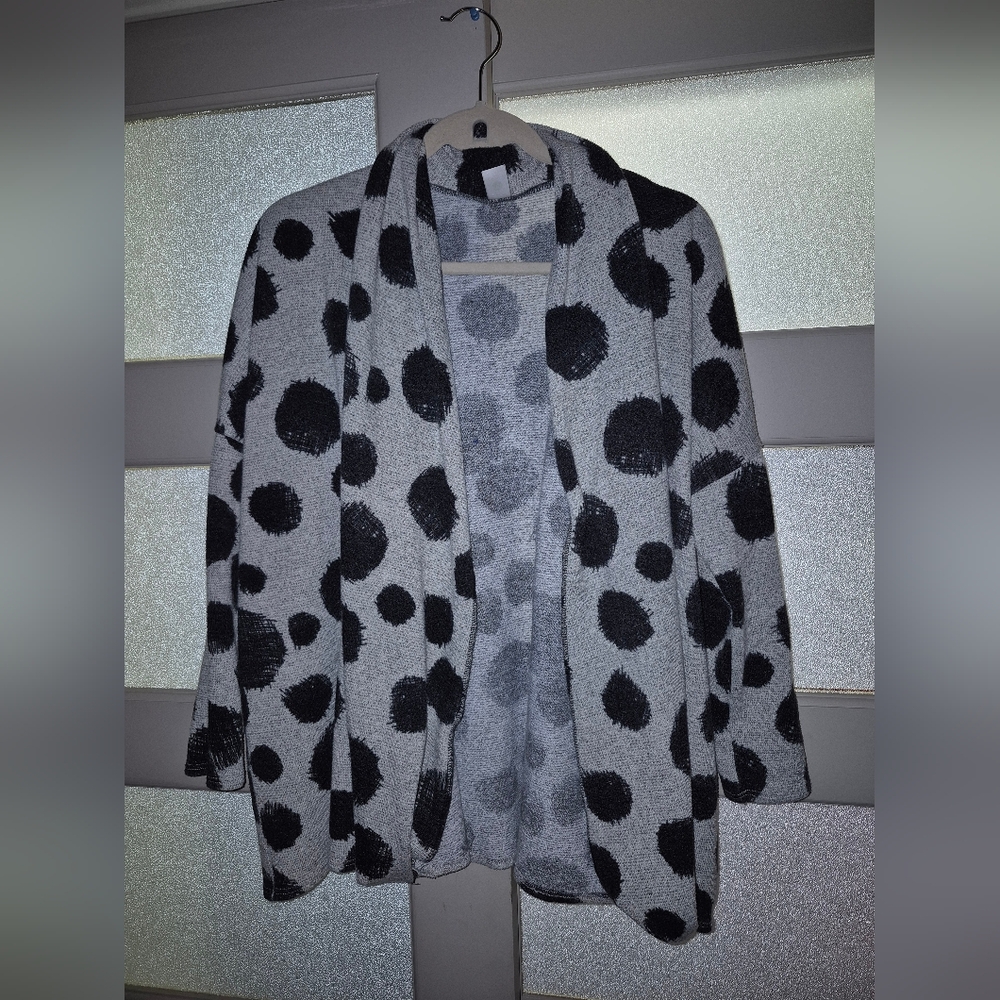 Gray and Black Polka Dot Cardigan Sweater